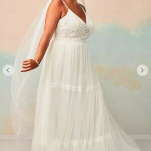 NWT Melissa Sweet Corset Bodice Tiered Chiffon A-Line Wedding Dress Ivory